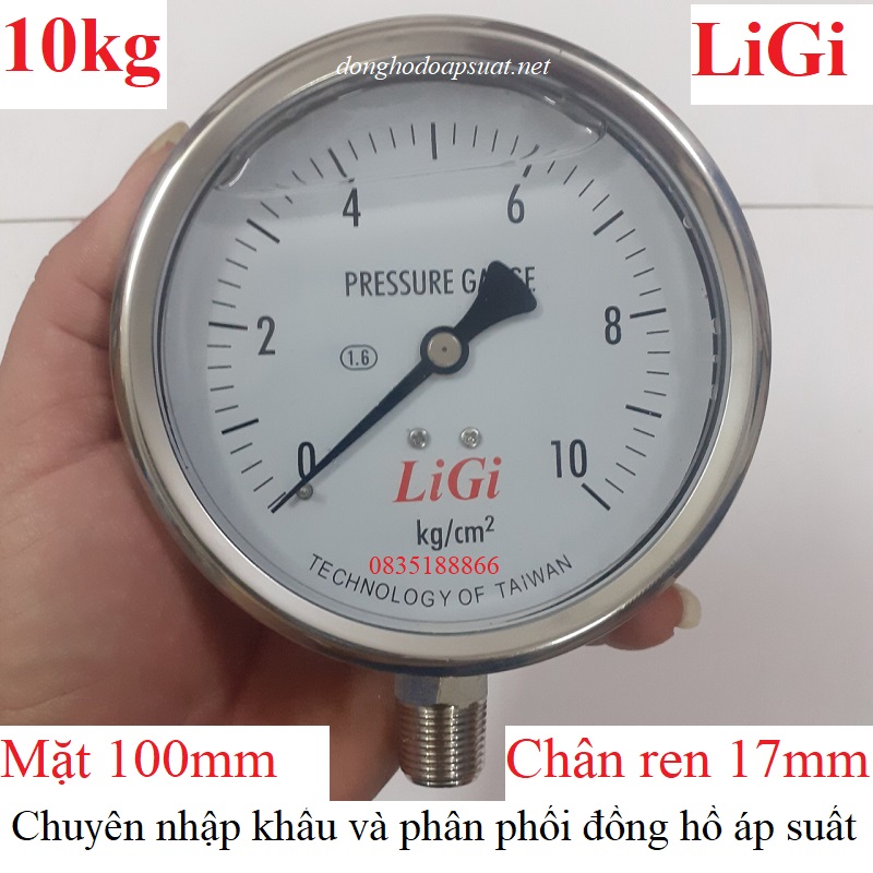 đồng hồ áp suất 10kg mặt 100mm