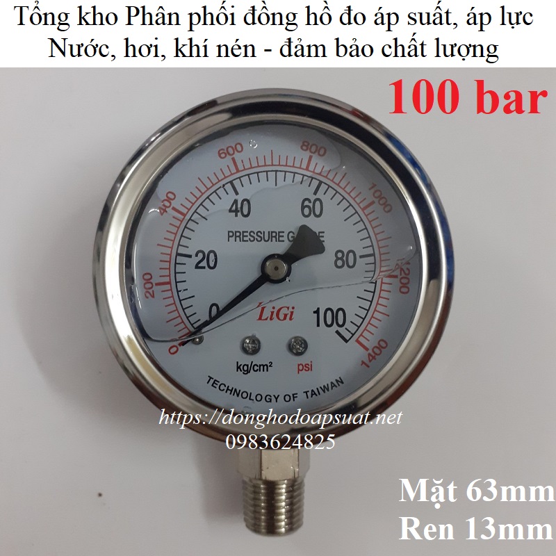 đồng hồ đo áp suất có dầu 100bar