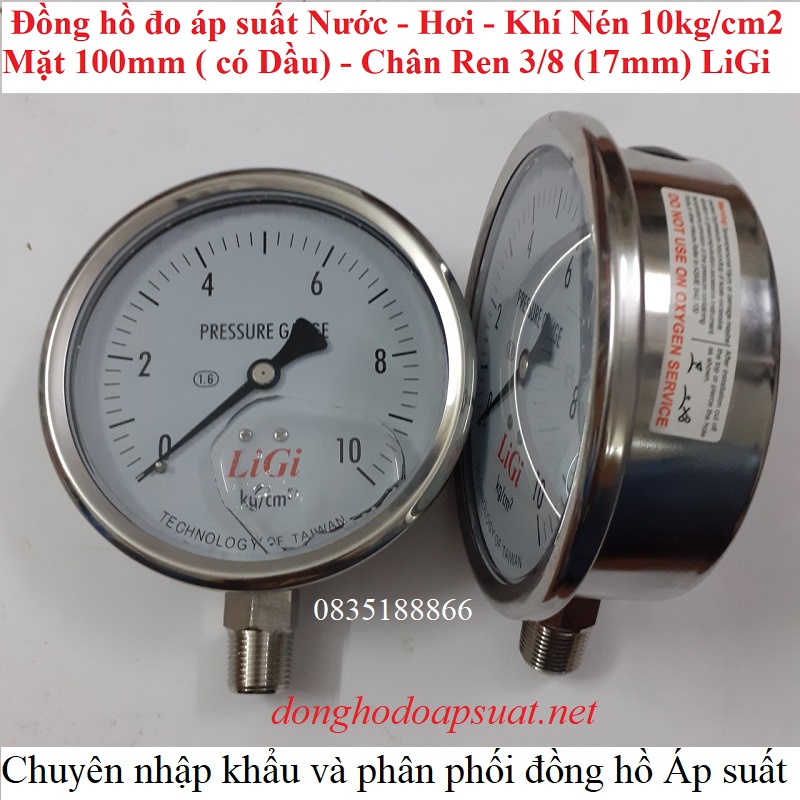 đồng hồ áp suất khí nén mặt 100mm 10kg